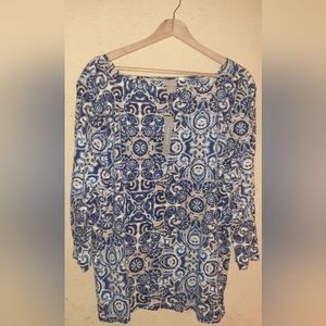 Blue and White Long Sleeve Print Shirt
